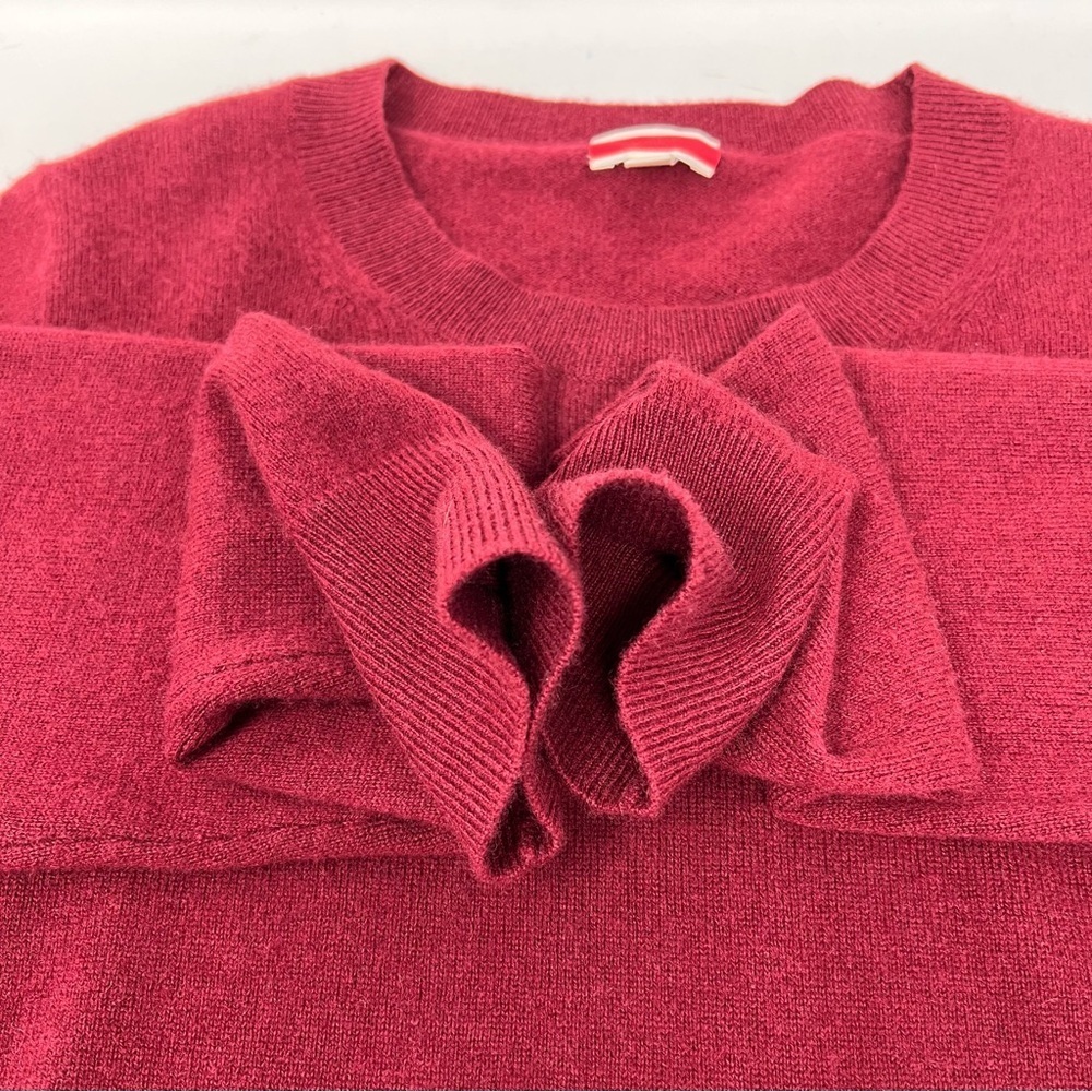 J Crew Womenโs Deep Ruby 100% Cashmere Crew Neck Sweater Size L Soft Layering - Picture 11 of 14
